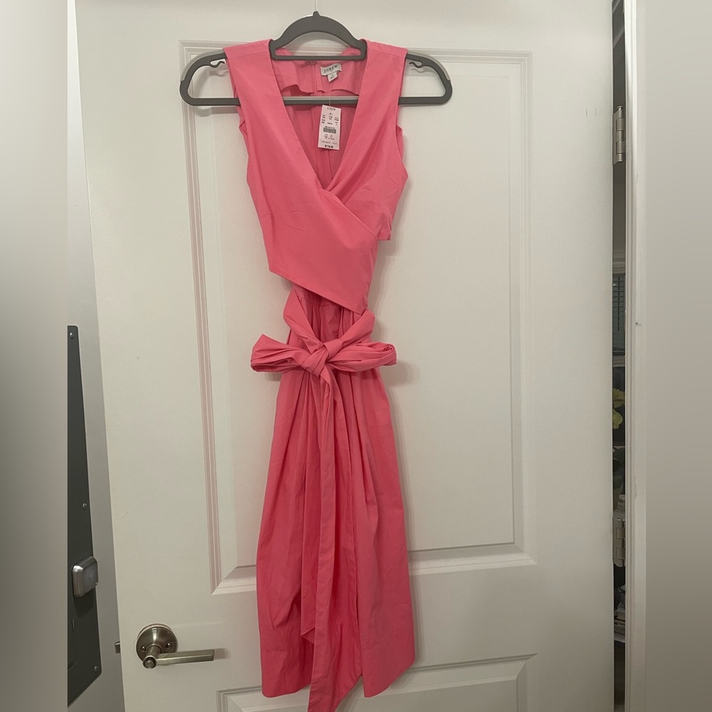 J Crew Wrap Dress Bow Tie Pink // Formal Luncheon Event Midi // Size 4 6 NWT